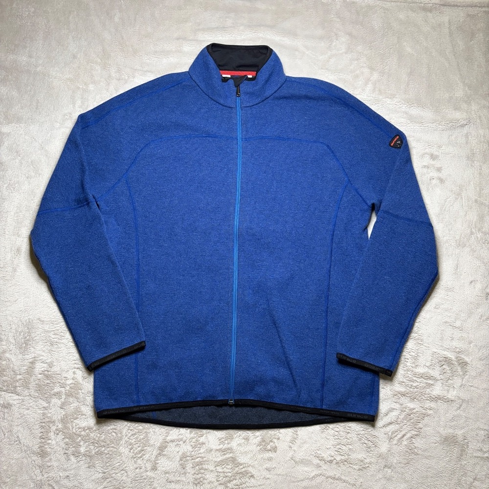 Sunice Sweater Jacket Mens XL Blue Wool Blend Full Zip Golf Outdoor Performance